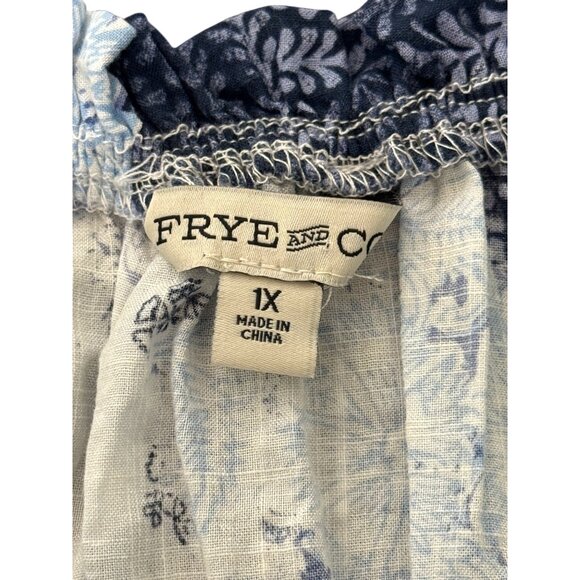 Frye and Co Boho Off-Shoulder Dress Blue White Patchwork Festival Womens Size 1X - Picture 5 of 7